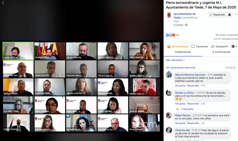 Imagen de la retransmisión del primer Pleno telemático de Telde (Foto TA)